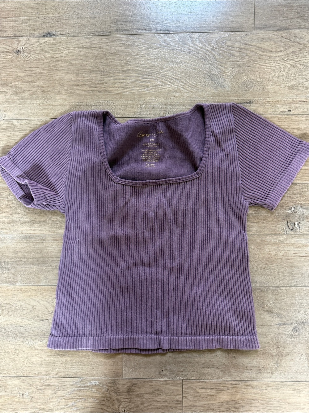 Squared Neck Ribbed Short Sleeve Tee - Mauve